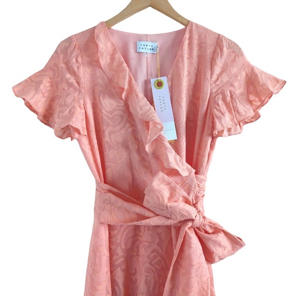 Tanya Taylor Women's Bianka II Silk Blend Mini Wrap Dress in Melon Pink Size 2 - Picture 4 of 14